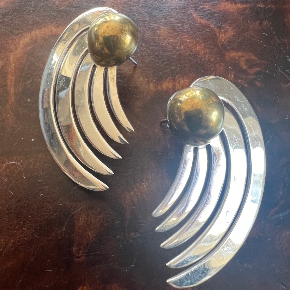 Modernist Taxco Sterling & Brass Earrings